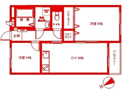 リブ鶴ヶ峰(2DK/2階)の間取り写真