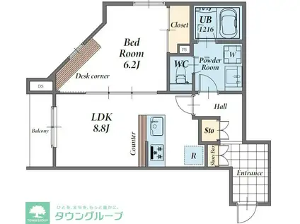 ジョイアークス世田谷中町(1LDK/3階)の間取り写真