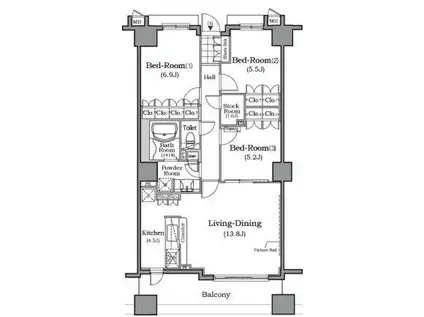 レジデンス本牧横浜ベイサイド(3LDK/4階)の間取り写真