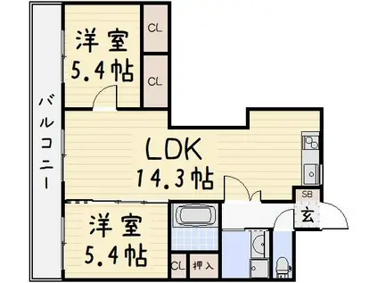 ウィングス片野II(2LDK/13階)の間取り写真