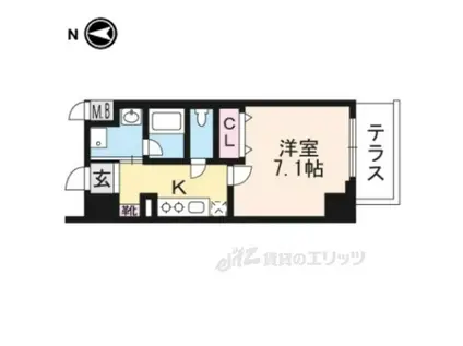 ベラジオ京都一乗寺Ⅲ(1K/1階)の間取り写真