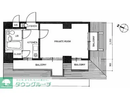 ロマネスク渡辺通第2(1K/7階)の間取り写真