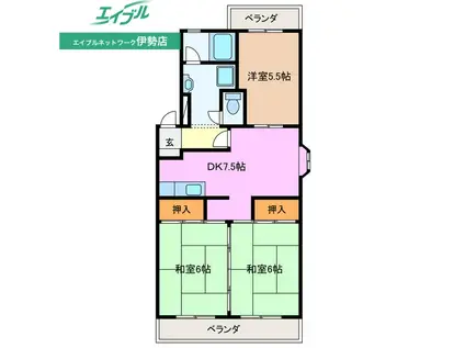 アーク一本木(3DK/4階)の間取り写真