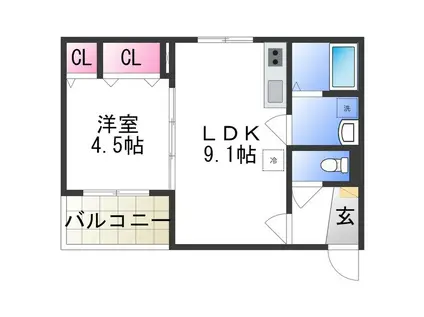 ニスム御崎(1LDK/4階)の間取り写真