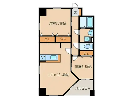 QREST葵(2LDK/11階)の間取り写真