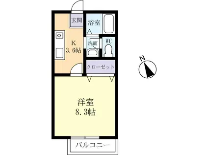 フォレストビラ C棟(1K/2階)の間取り写真