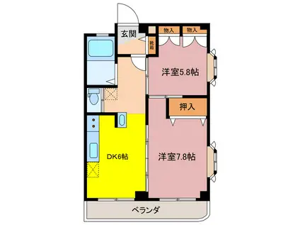 ヤナギビル(2DK/2階)の間取り写真