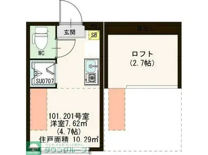 ハーモニーテラス千住仲町(ワンルーム/1階)の間取り写真
