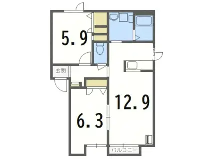 ディアス富丘(2LDK/1階)の間取り写真