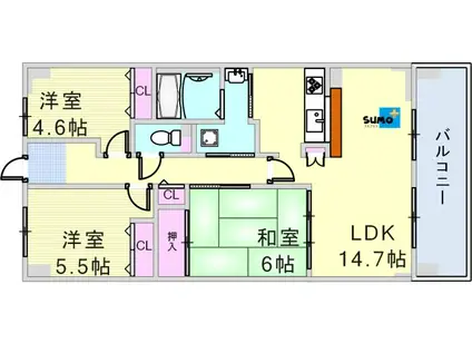 学園シティコート(3LDK/17階)の間取り写真