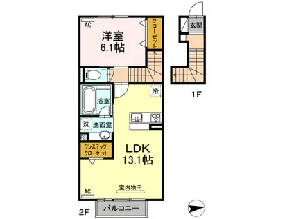 Nオーサ(1LDK/2階)の間取り写真