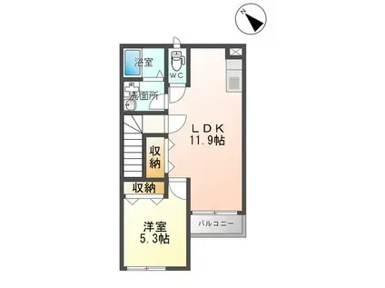 ラ・エリーゼI(1LDK/2階)の間取り写真