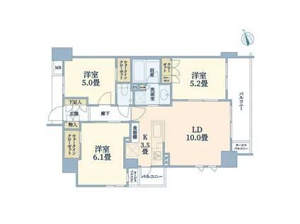 クレヴィア茗荷谷文京の杜(3LDK/9階)の間取り写真