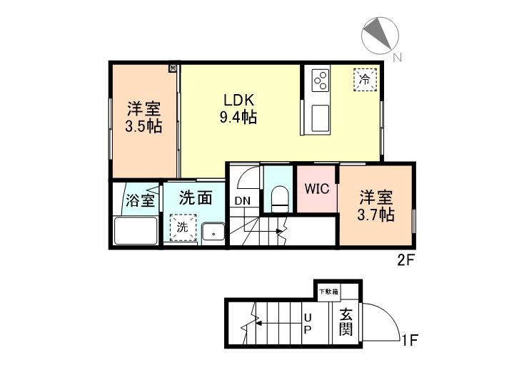 EDGEMOMENT下堀 B棟(2LDK/2階)の間取り写真