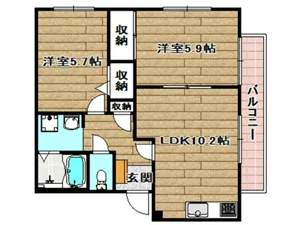 フィールドハイツ(2LDK/2階)の間取り写真