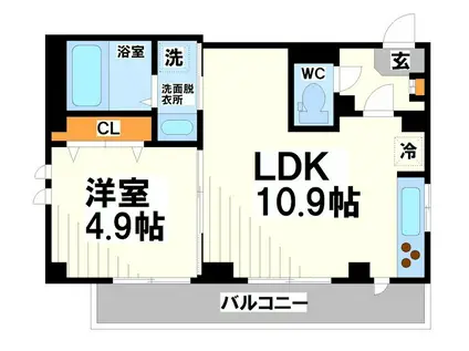 ウエスト LOUNGE(1LDK/2階)の間取り写真