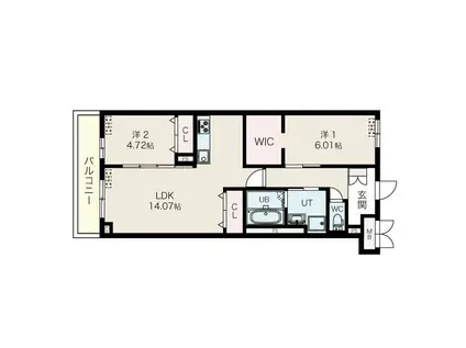 ロビニア若草(2LDK/3階)の間取り写真