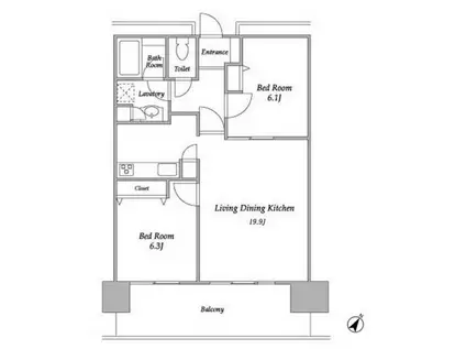 プラザタワー勝どき(2LDK/22階)の間取り写真