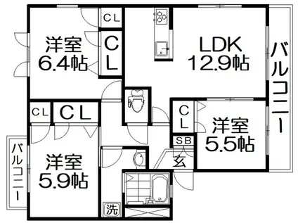 ヴィライグレッド(3LDK/2階)の間取り写真