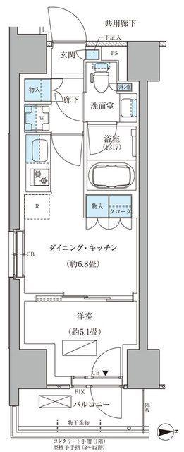 パークアクシス品川天王洲アイル(1DK/2階)の間取り写真
