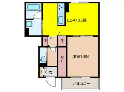ウェルゲートノース(1LDK/1階)の間取り写真
