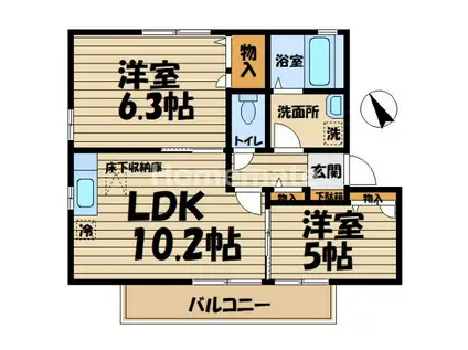 ハーモニーA(2LDK/1階)の間取り写真