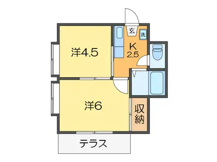 シャルルカツマタB棟(2K/1階)の間取り写真