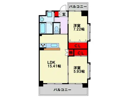 ウイングス穴生(2LDK/3階)の間取り写真
