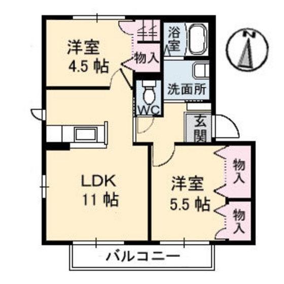 フローエA(2LDK/2階)の間取り写真