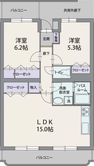 アウローラ上香貫(2LDK/3階)の間取り写真