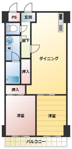 タクロウ団地A(2LDK/3階)の間取り写真