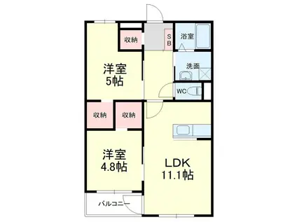 ヴェルデKITATERA(2LDK/2階)の間取り写真