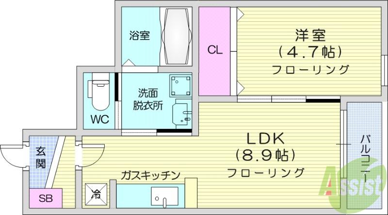 クレストⅦ(1LDK/1階)の間取り写真