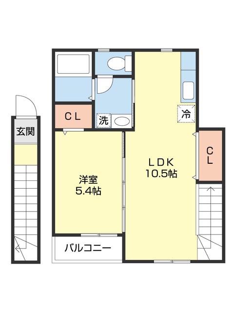 TJ鳴神2 A棟(1LDK/2階)の間取り写真
