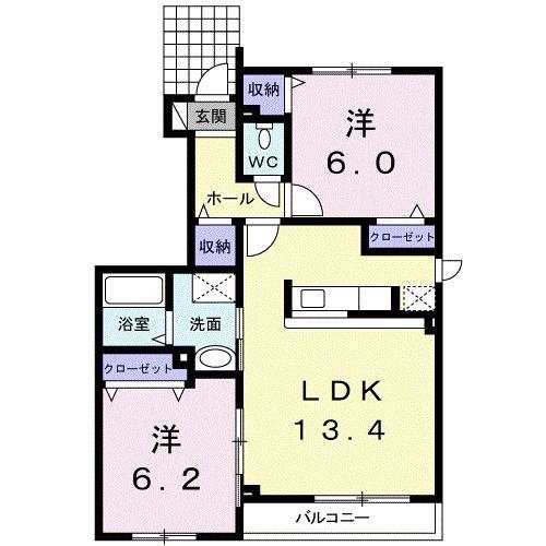 サニーガーデン I(2LDK/1階)の間取り写真