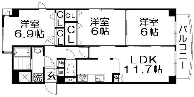 コスモ枚方公園(3LDK/4階)の間取り写真