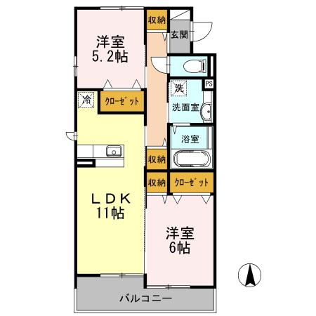 トロアモリール(2LDK/2階)の間取り写真