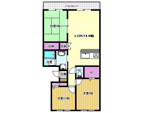 ローレルコート古市5番館(3LDK/7階)の間取り写真
