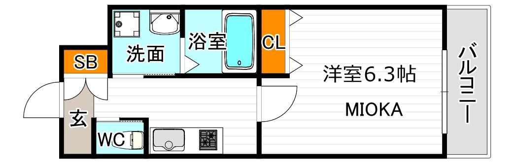 クローバーグランデ昭和町(1K/10階)の間取り写真