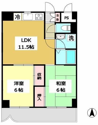 ロイヤルフラット野毛山壱番館(2LDK/9階)の間取り写真