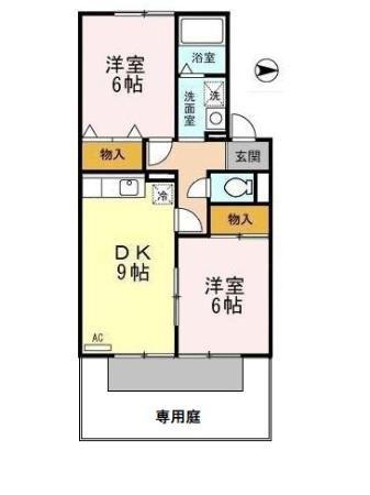 プリエ豊町 A(2DK/1階)の間取り写真