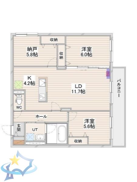 CRESCENDO苗穂駅前(3LDK/4階)の間取り写真