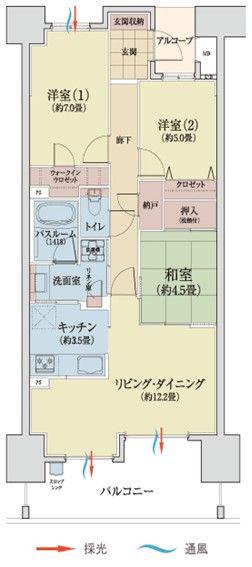 ライオンズ六ッ門サンリヤンタワー(3LDK/3階)の間取り写真