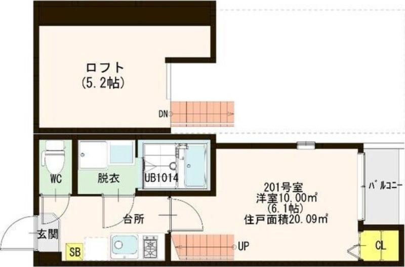 ハーモニーテラス台原(1K/2階)の間取り写真