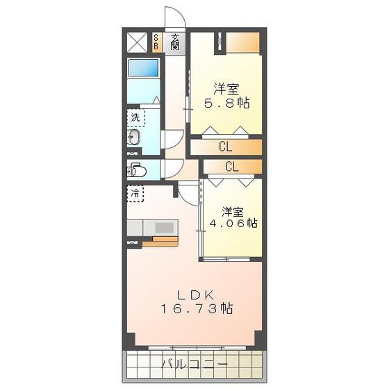 S-FORT四日市 ARCAM(2LDK/5階)の間取り写真