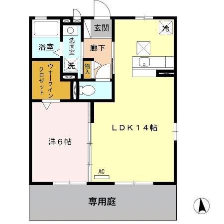 CASA・L A棟(1LDK/1階)の間取り写真