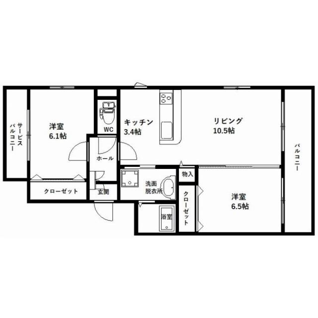 ポルトボヌール(2LDK/2階)の間取り写真