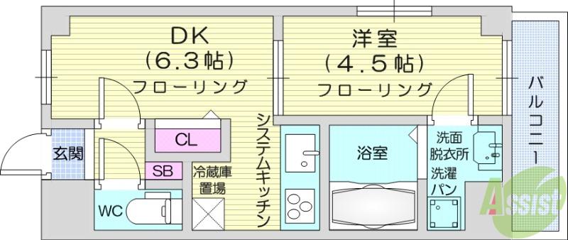 ハイツ広瀬(1DK/1階)の間取り写真