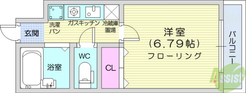 サンシティ五橋アヴァンツァーレ(1K/5階)の間取り写真
