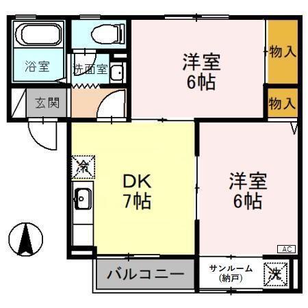 ウエスト・パルク A(2DK/1階)の間取り写真